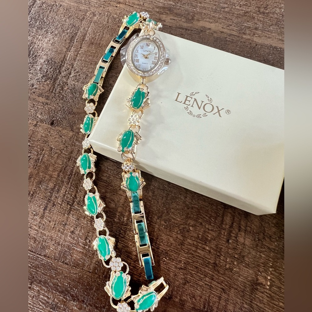 NEW Lenox Frog Gold Statement Bracelet Watch